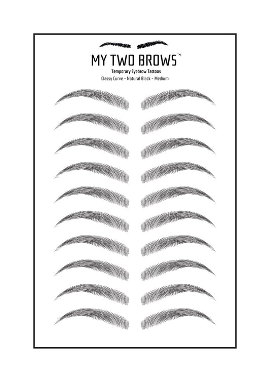 (10 pairs) Natural Black Temporary Eyebrow Tattoo - Medium Size - Waterproof & Smudgeproof - Classy Curve Style Eyebrow Stickers - Sheet Lasts up to 30 Days - Won't Work on Existing Brows