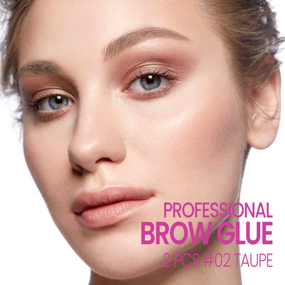 Kaely PROFESSIONAL MAKEUP Brow Glue, Tinted Eyebrow Gel, Eyebrow Mascara Waterproof, gel para cejas a prueba de agua, Eye Brow Fast Sculpt, Vegan & Cruelty-Free, 2Pcs-02 Taupe