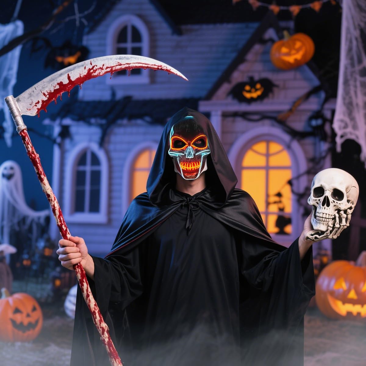 OceanWings Halloween Mask LED Light up Costumes Scary Mask for Party Supplies Favor