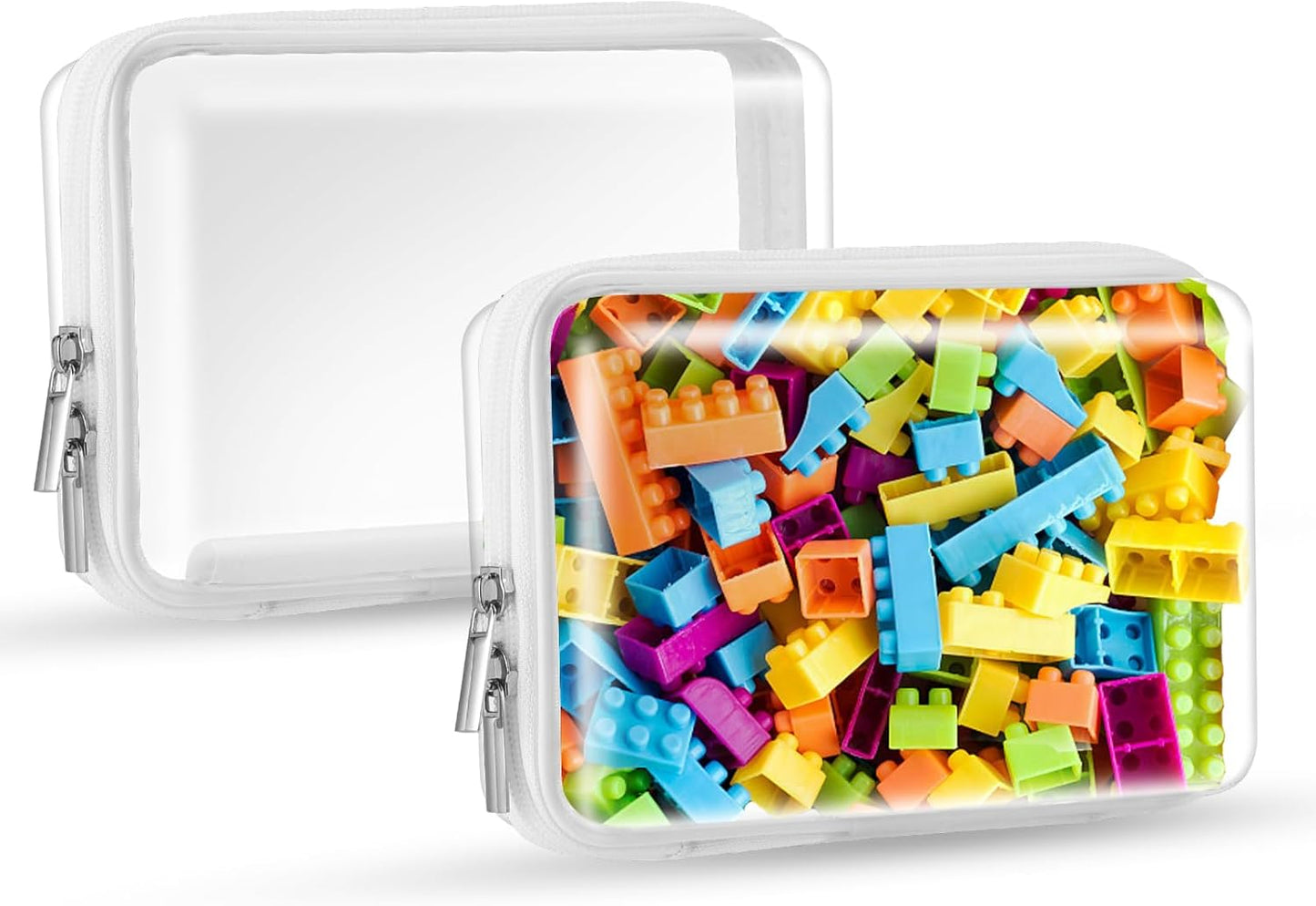 2 Pcs Clear Hard Zipper Case, Hard PC Plastic Cosmetic Travel Bag, Portable Travel Organizer Bins, Durable Makeup Bags for Toy Storage, Pencil Case(White Zipper)