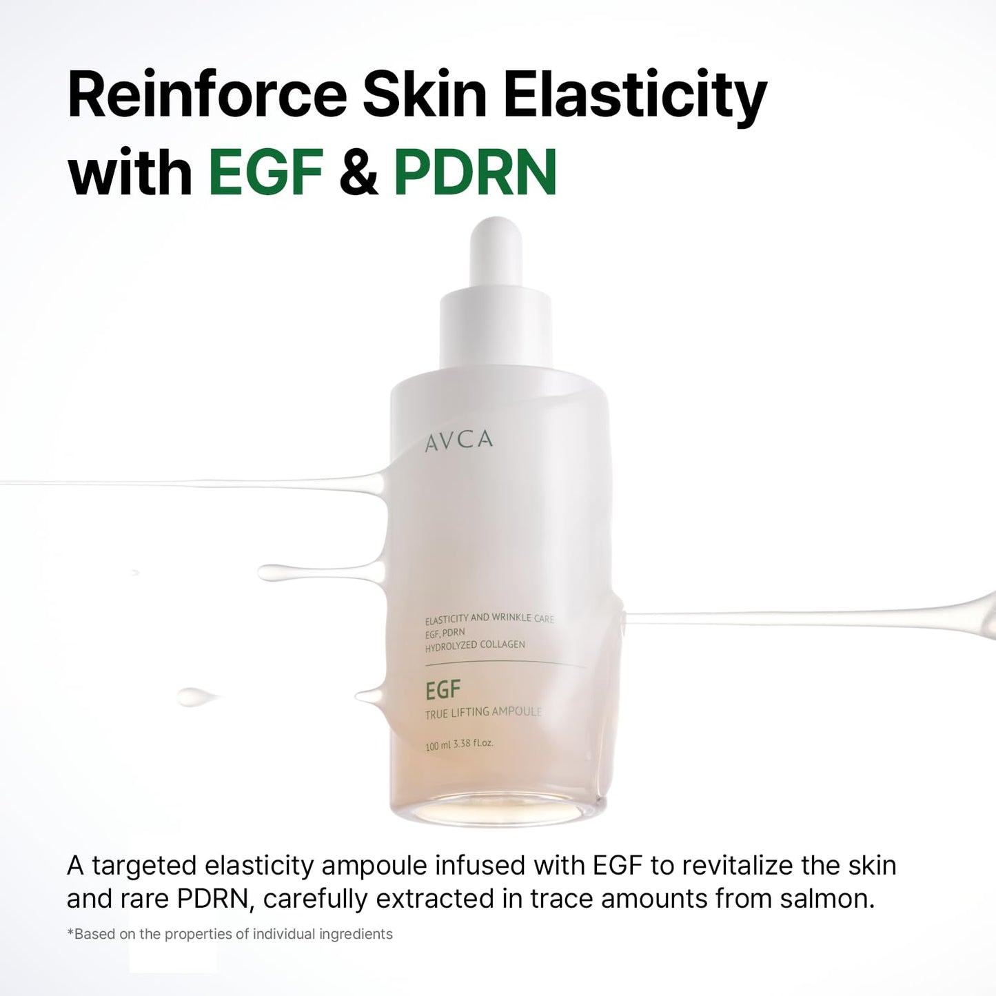 AVCA EGF & PDRN Firming Serum 3.38oz - Korean Skin care, with Peptides for Smooth and Supple Skin