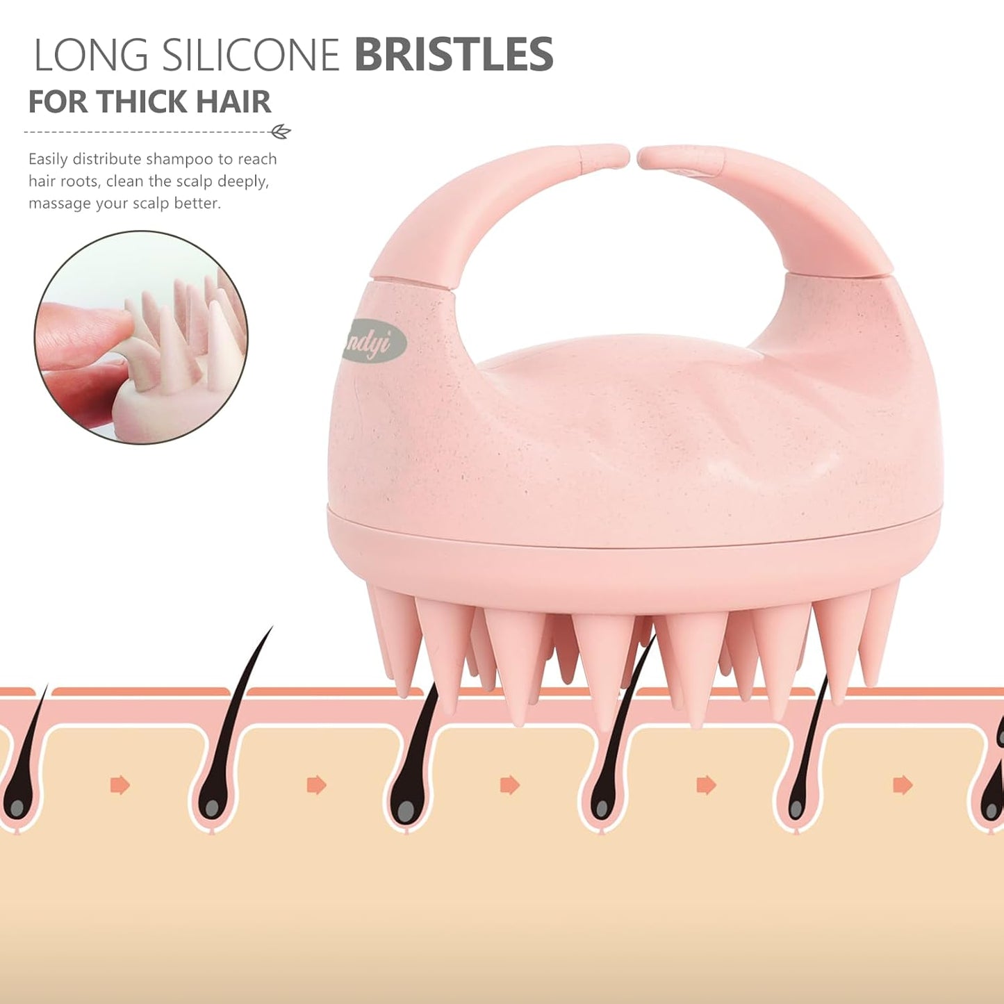 Sndyi Scalp Massager Shampoo Brush, Scalp Scrubber with Soft Silicone Bristles, Scalp Exfoliator for Dandruff Removal, Scalp Massager for Hair Growth, Wet Dry Hair Brush for Scalp Care, Pink