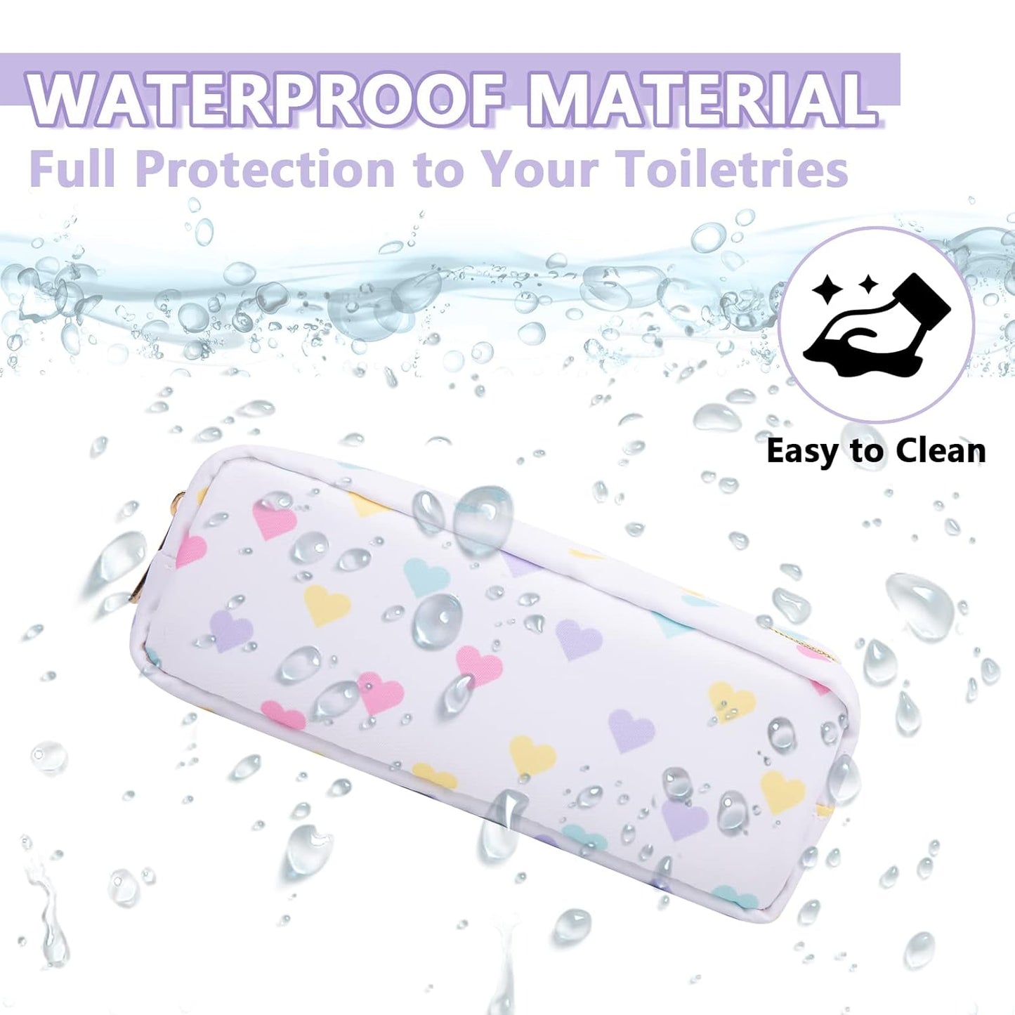 Small Pencil Case Makeup Bag for Purse, Cute Pencil Pouch Nylon Preppy Makeup Brush Bag with Zipper, Girls Portable Stationery Storage Case for Office School College(Slim-White Heart)