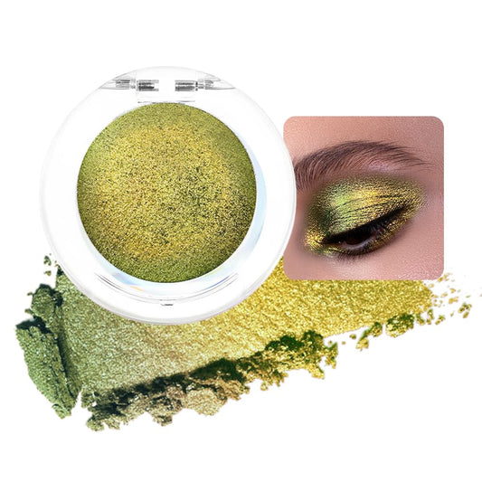 evpct Gold Green Shimmer Chameleon Single Eye Shadow Palette Makeup for Older Women, Glitter Metallic Duochrome Duo Chrome Multichrome Gothic festival Eyeshadow Palette, Face Loose Glitter Eyeshadow