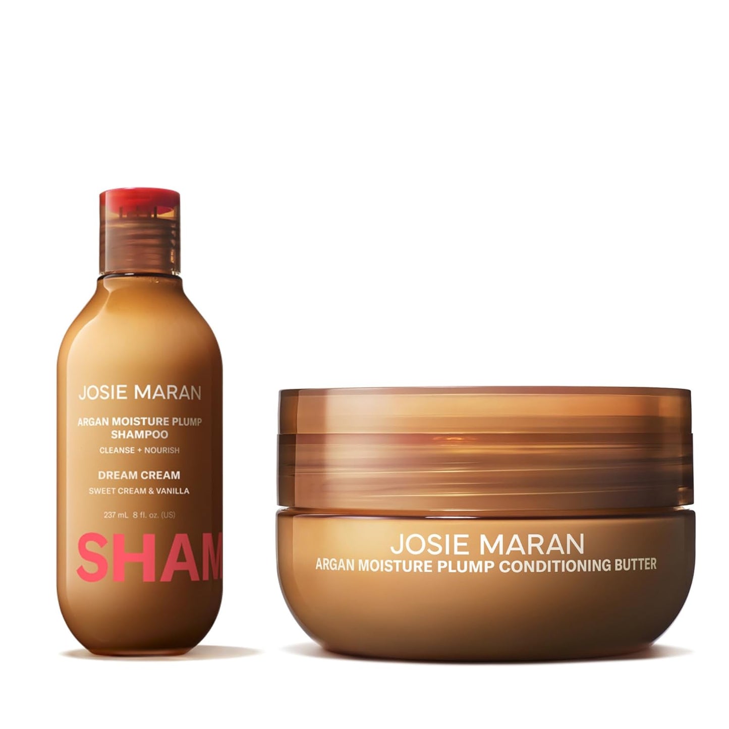 Josie Maran Love is in the Hair Kit - Includes Argan Moisture Plump Hair Shampoo & Conditioner Butter - Hydrating & Volumizing - Strengthens & Repairs Strands - Dream Cream (2 Piece Set)