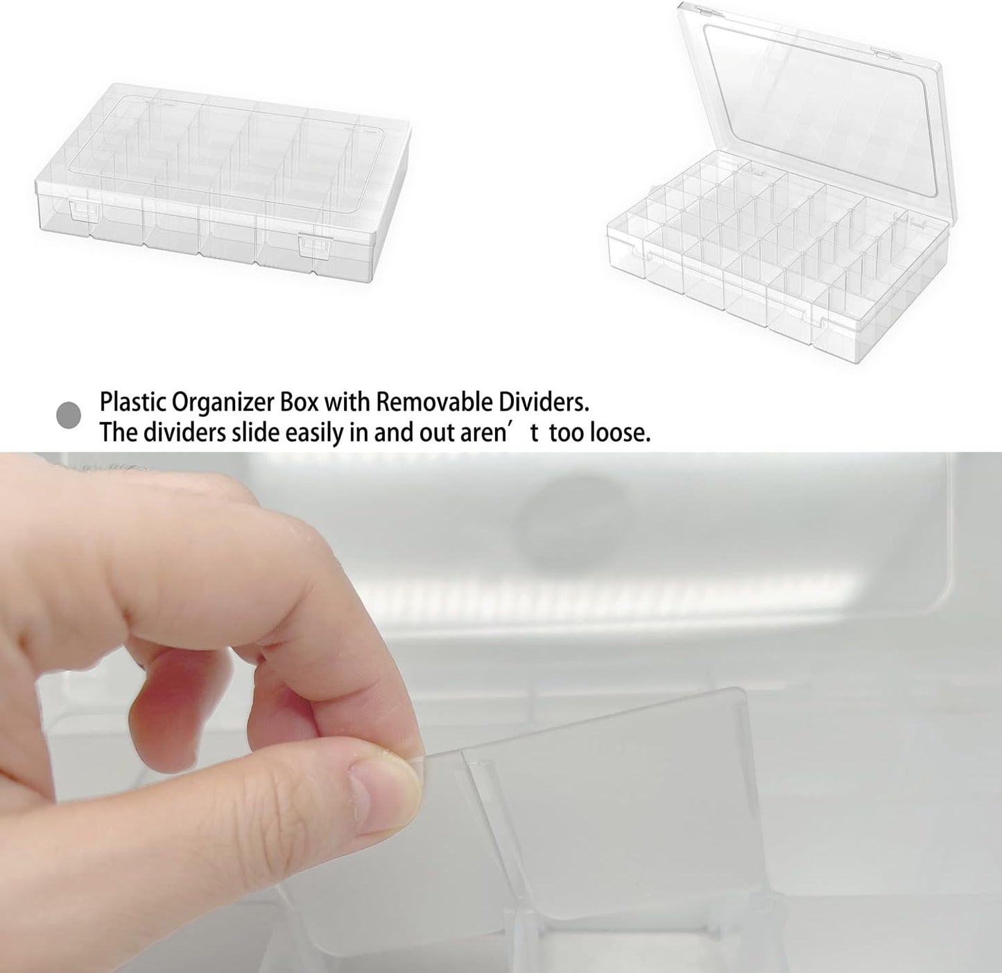 8 Pack Plastic Organizer Container Box, 36 Grids Clear Plastic Parts Organizer Box, for Beads, Art DIY, Crafts, Jewelry, Fishing Tackle with Label Stickers