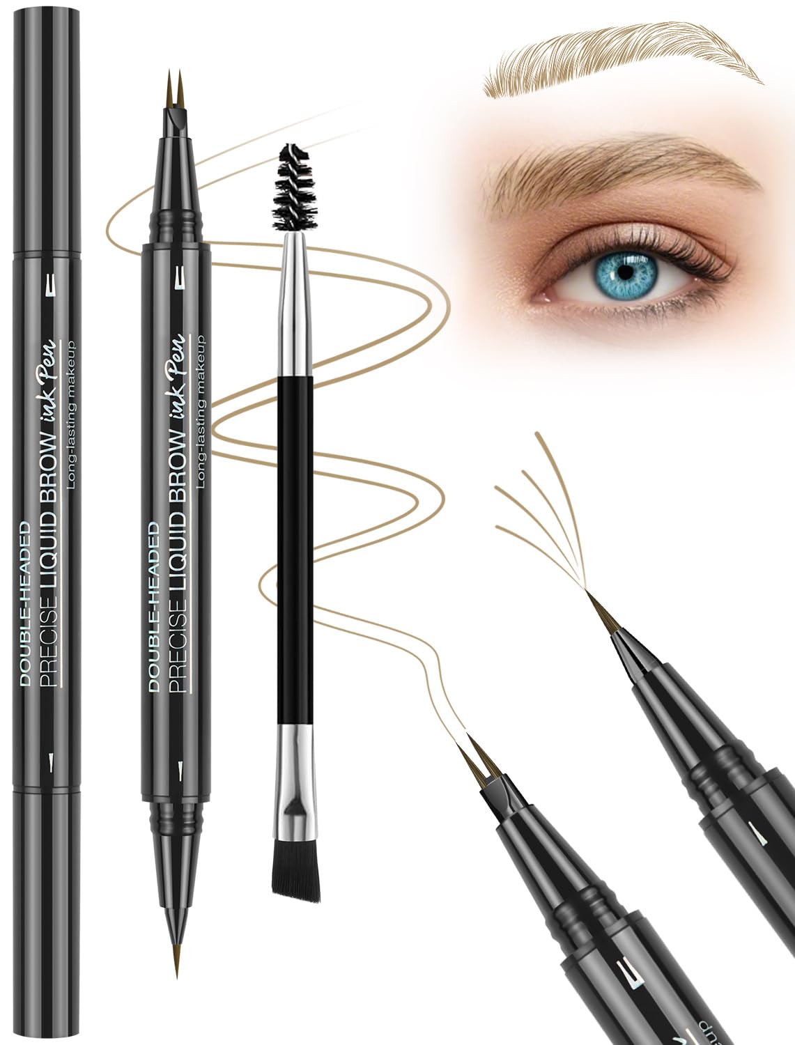Microblading Eyebrow Pencil, Waterproof Eyebrow Pencils for Women Blonde Hair Like Natural Liquid Brow Contouring Pen, 2-in-1 Dual-Ended Eye Brow Filler Pen with Precise Micro-Fork-Tip, Light Brown