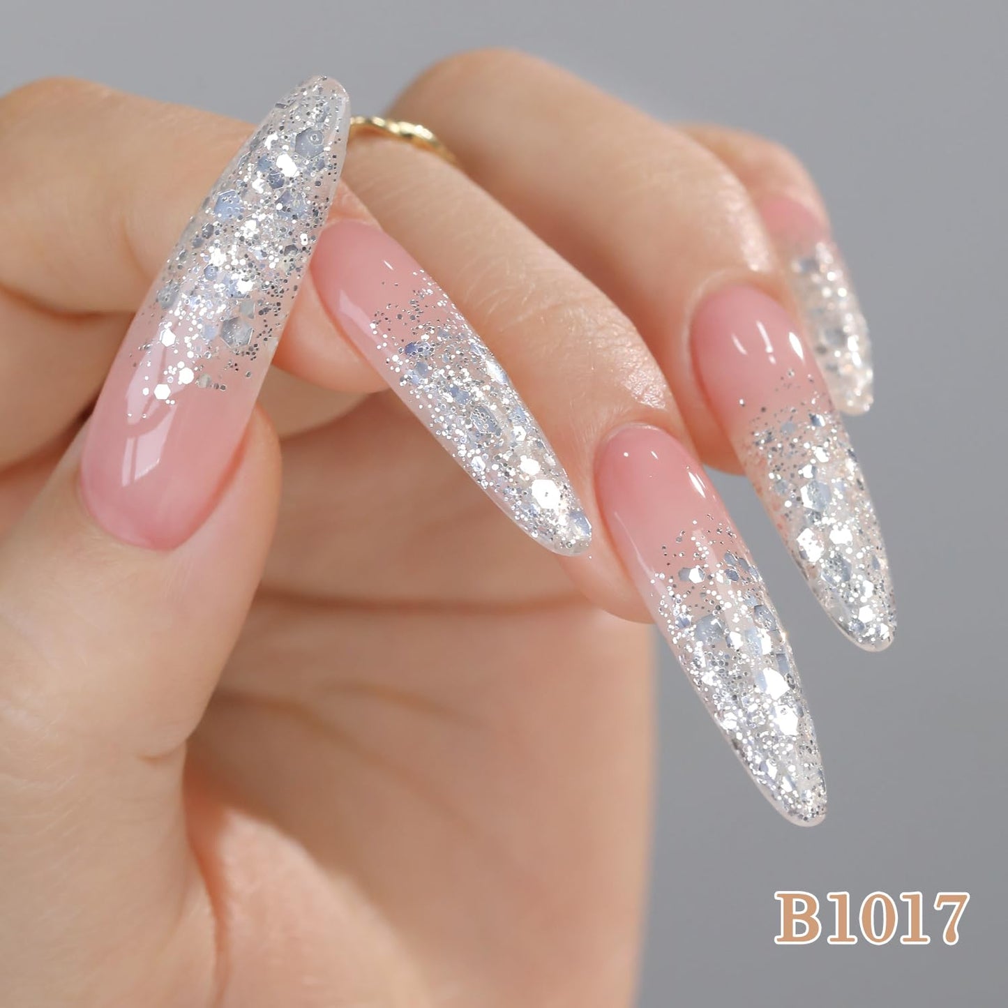 Double Rhythm 0.5Oz Glitter Gel Polish Shimmer Reflective Color for Nail Art Salon DIY Soak Off 15ml Nail Lamp Gel Polish at Home (Silver Sequin-B1017)