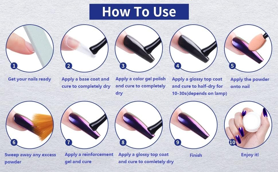 Artdone Chrome Nail Powder Metallic Mirror Effect Pigment Chrome Iridescent Aurora Nail Glitter Mermaid Pearl Glitter Dust Kit for Gel Polish Nail Art Decoration, Resin Craft