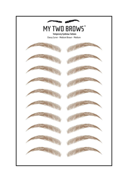 (10 pairs) Medium Brown Temporary Eyebrow Tattoo - Medium Size - Waterproof & Smudgeproof - Classy Curve Style Eyebrow Stickers - Sheet Lasts up to 30 Days - Won't Work on Existing Brows