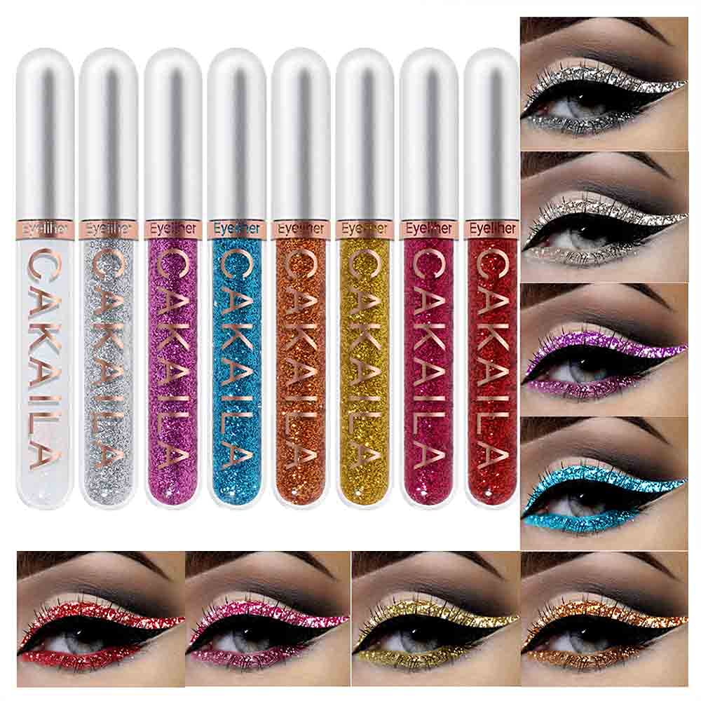 evpct 8 Colors Liquid Glitter Eyeliner Liquid Sets Glitter Eye Liners for Women White Silver Rose Gold Pink Sparkly Shimmer Eyeliner Set
