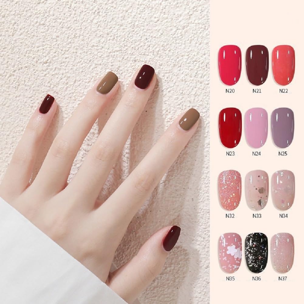 Nail Polish set - Nail Lacquer Quick Dry, Full Size, Vibrant, Colorful, Trendy, Glitter, Glossy, Metallic, Matte Nail Art Nail Shades (N12 Bean paste red, 52g)