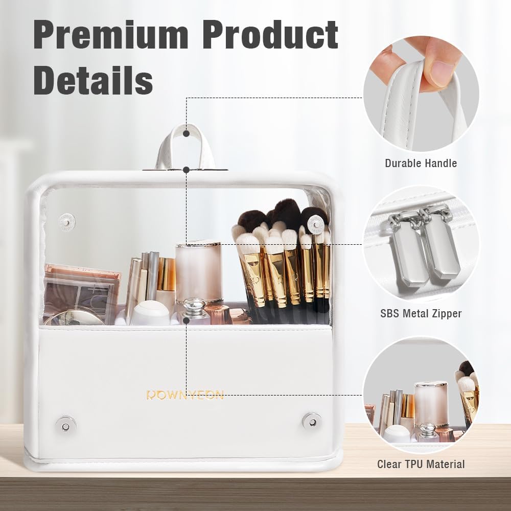 ROWNYEON Makeup Brush Bag, High Capacity Stand-Up Makeup Brush Holder, Travel Professional Cosmetic Bag Artist Organizer Bag Large Makeup Brush Case with Adjustable Divider (Brushes Not included)