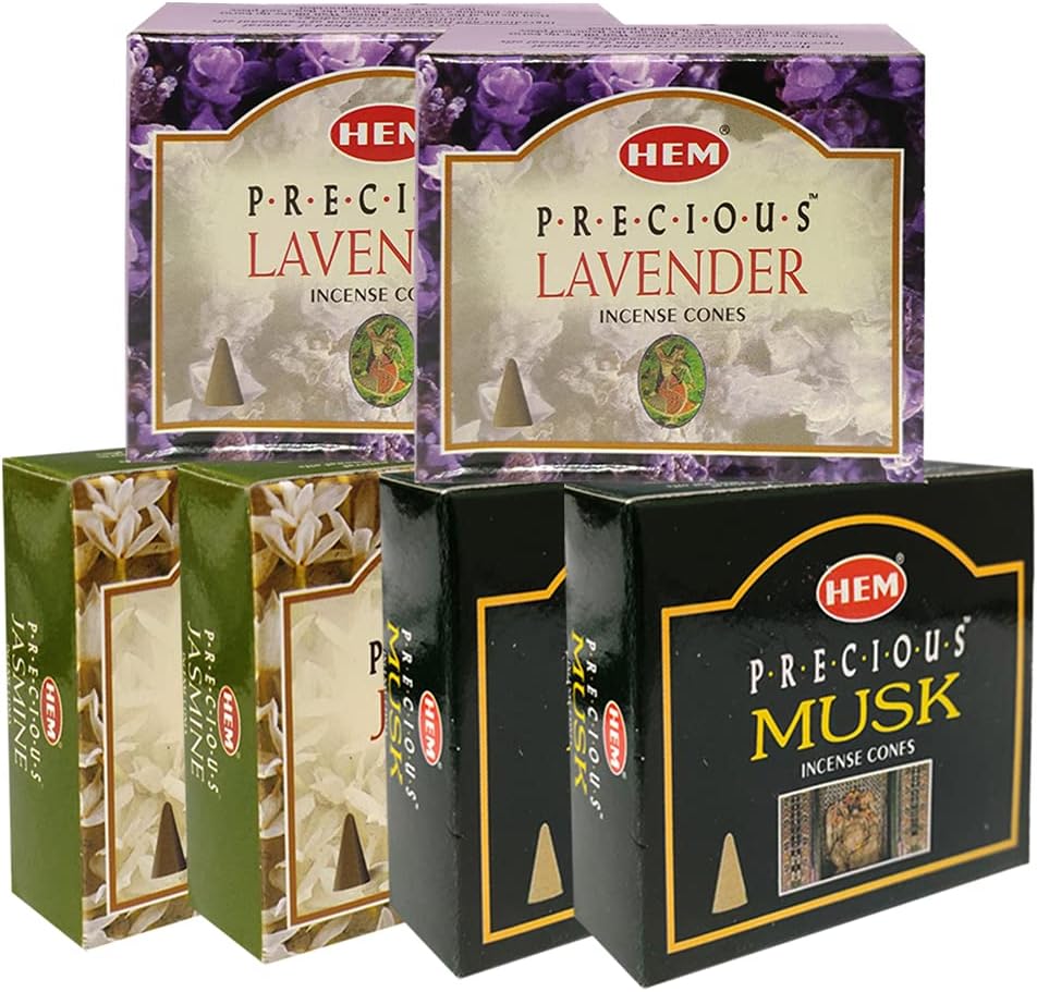 Lavender Jasmine Musk Incense Cones & Holder Bundle Variety Pack From Hem Trumiri Insense Insence