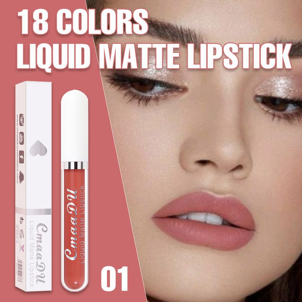 evpct 1Pcs Nude Pink Liquid Matte Lipstick Lipgloss Set for Women, labiales mate 24 horas originales matte larga duracion 24 Hour Lipstick Lip Stains Long Lasting Waterproof 24, 01#