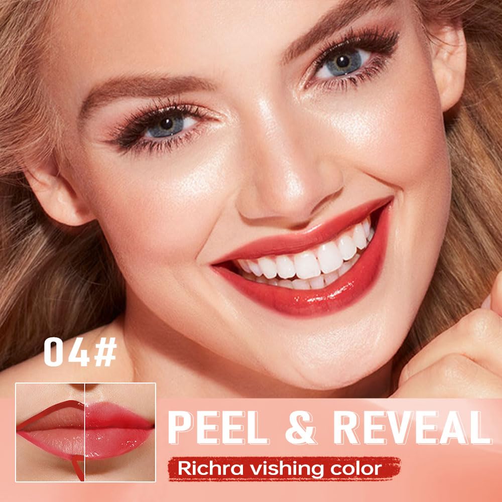 Vibrant Red Coral Peel Off Lip Gloss Masque,Lip Stain Peel Off Tattoo-Peel Off Lip TintandLip Oil 2-in-1Long Lasting Waterproof Transfer-proof Lip Mask Lip Gloss Peel Off Lip Liner,for All SkinType04#