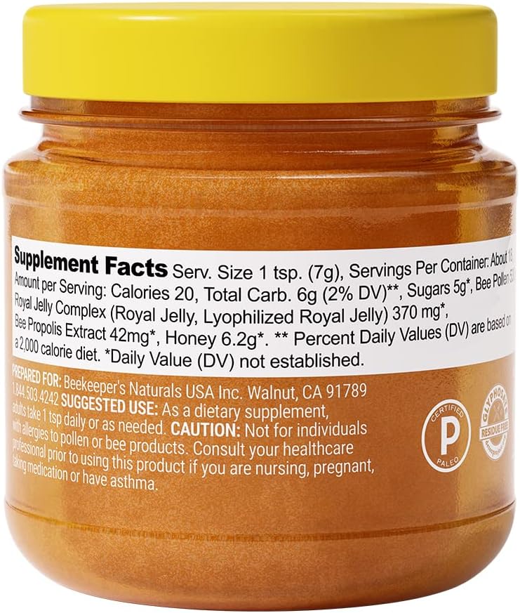 Superfood Honey by Beekeeper's Naturals - Bee Pollen, Royal Jelly, Propolis, Honey - Natural Energy, Immune Support, Mental Clarity, Athletic Performance (4.4 oz)