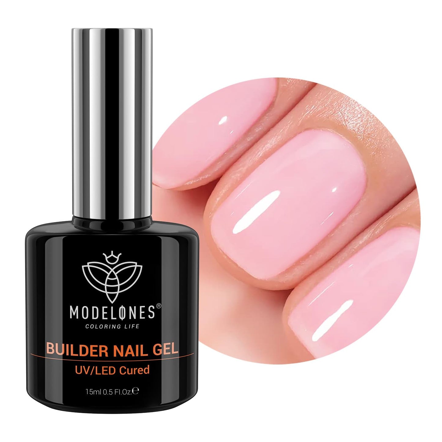 modelones Builder Nail Gel, 8-in-One Pink Builder for Nail Thickening, U/V LED Lamp Cured Hard Color Base Extension Rhinestone Tips Glue Gel Polish in a Bottle for DIY Home Manicure Women