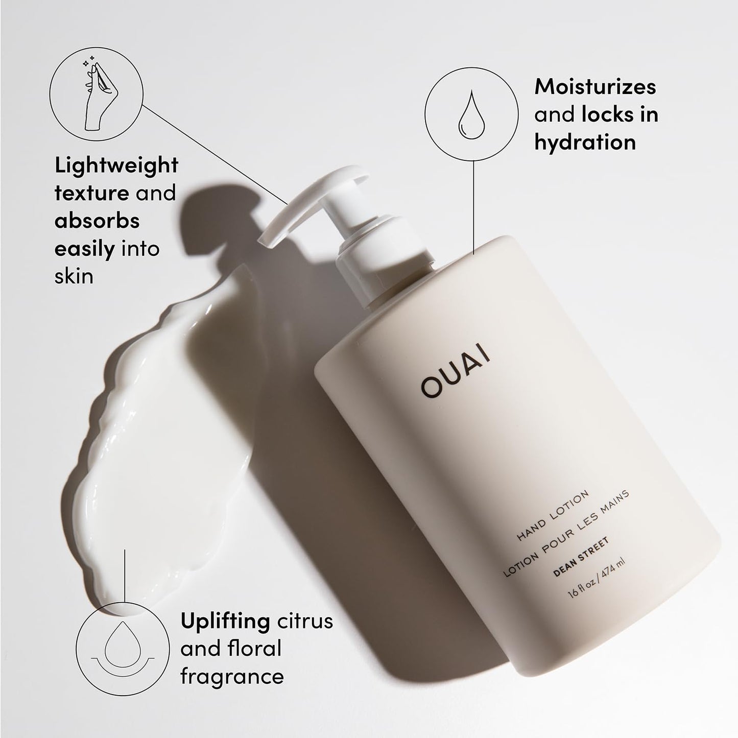 OUAI Hand Lotion - Daily, Lightweight, Hydrating Lotion for Dry Skin - Made with Avocado, Rosehip and Jojoba Oil to Lock in Moisture - Never Greasy (16 Fl Oz)