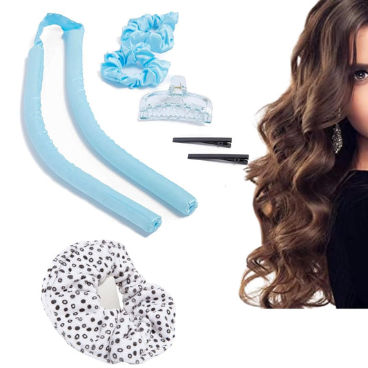 – 7-Piece Hair Styling Bundle, Heatless Hair Curler with Silk Scrunchies, Claw Clip and Hair Clips for DIY Overnight Curls, Comes with a Microfiber Scrunchie for Fast Hair Drying