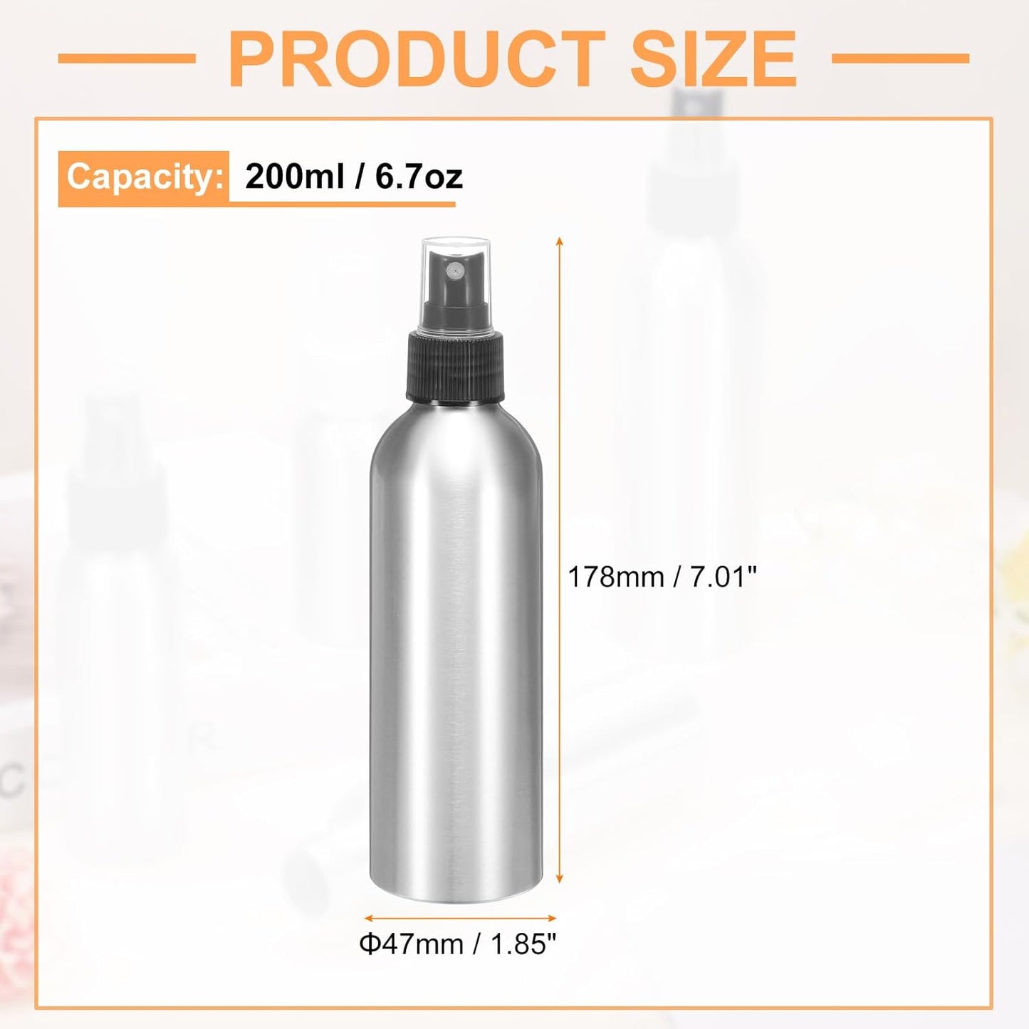 HARFINGTON Aluminum Fine Mist Spray Bottles 200ml/6.7oz Metal Small Liquid Alcohol Refillable Travel Container with Black Plastic Nozzle Cap for Perfume Skincare Cosmetic Storage Bottle