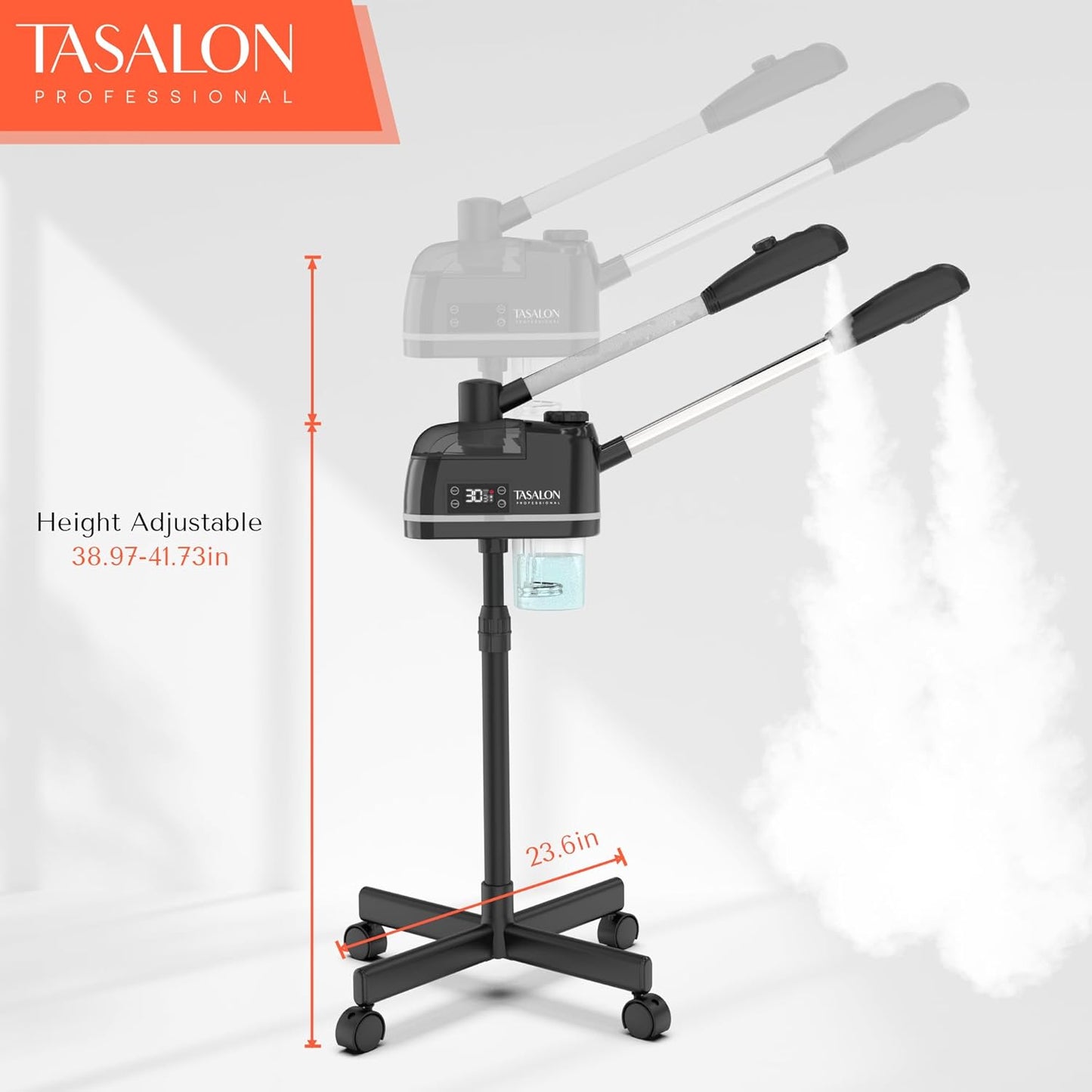 TASALON 2 in 1 Professional Facial Steamer on Wheels -with Ozone and Hot & Cold Mist, Ionic Facial Steamer Kit for Facial Deep Cleaning and Moisturize, SPA & Home, Ozone Face Humidifier - Black