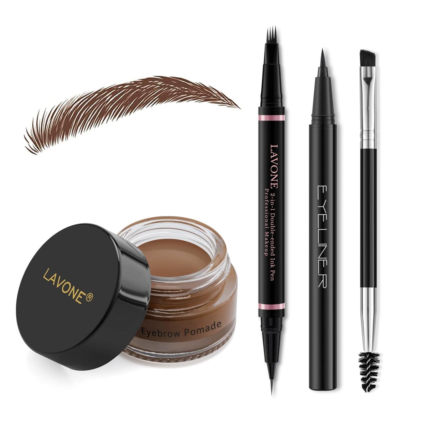 Eyebrow Pencil Makeup Kit, with Waterproof 2-IN-1 Microblading Eyebrow Pen, Eyebrow Pomade, Eyeliner and Dual-ended Eyebrow Brush, Brow Pencil Kit for Natural Eyebrows - Soft Brown