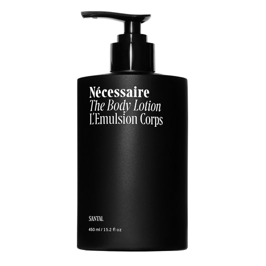 Nécessaire The Body Lotion with Pump. Santal. Multi-Peptide Firming Lotion to Moisturize, Firm, Strengthen. 2.5% Niacinamide, Vitamin C/E + Omega 6/9. 450ml / 15.2 fl oz