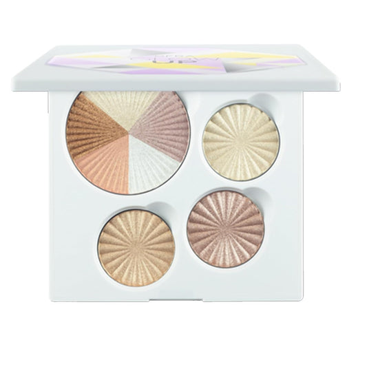 Highlighter Palette Face Makeup | Glow Up - 8 Shades in 4 Pans | Pearl Shimmer Liquid-To-Baked Powder Highlighter | Refillable Pan & Integrated Mirror | Cruelty-Free Beauty Essential |