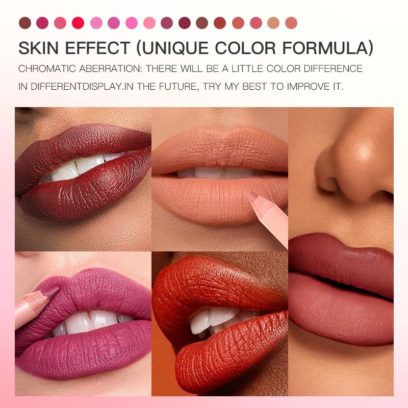 USHAS 16 Pcs Lip Liner Pencil - Matte Lip Liner Set Lip Makeup Soft Pencils for women, Natural Lip Liners Smooth Lipstick pencil (16 Colors (01-16), Pack of 1)