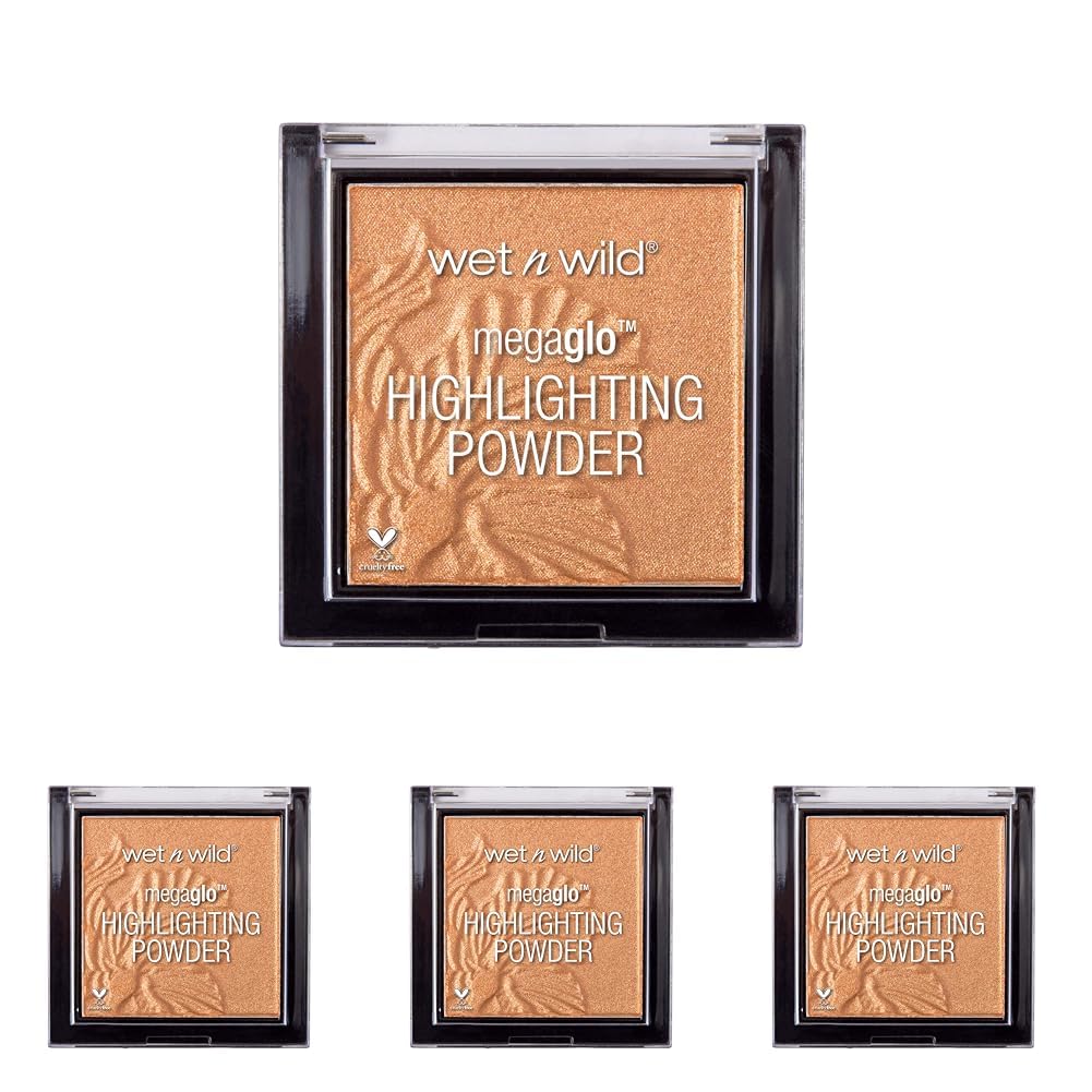 wet n wild MegaGlo Highlighting Powder, Highlighter Makeup, Shimmer Glow, Deep Gold Awesome Blossom (Pack of 4)