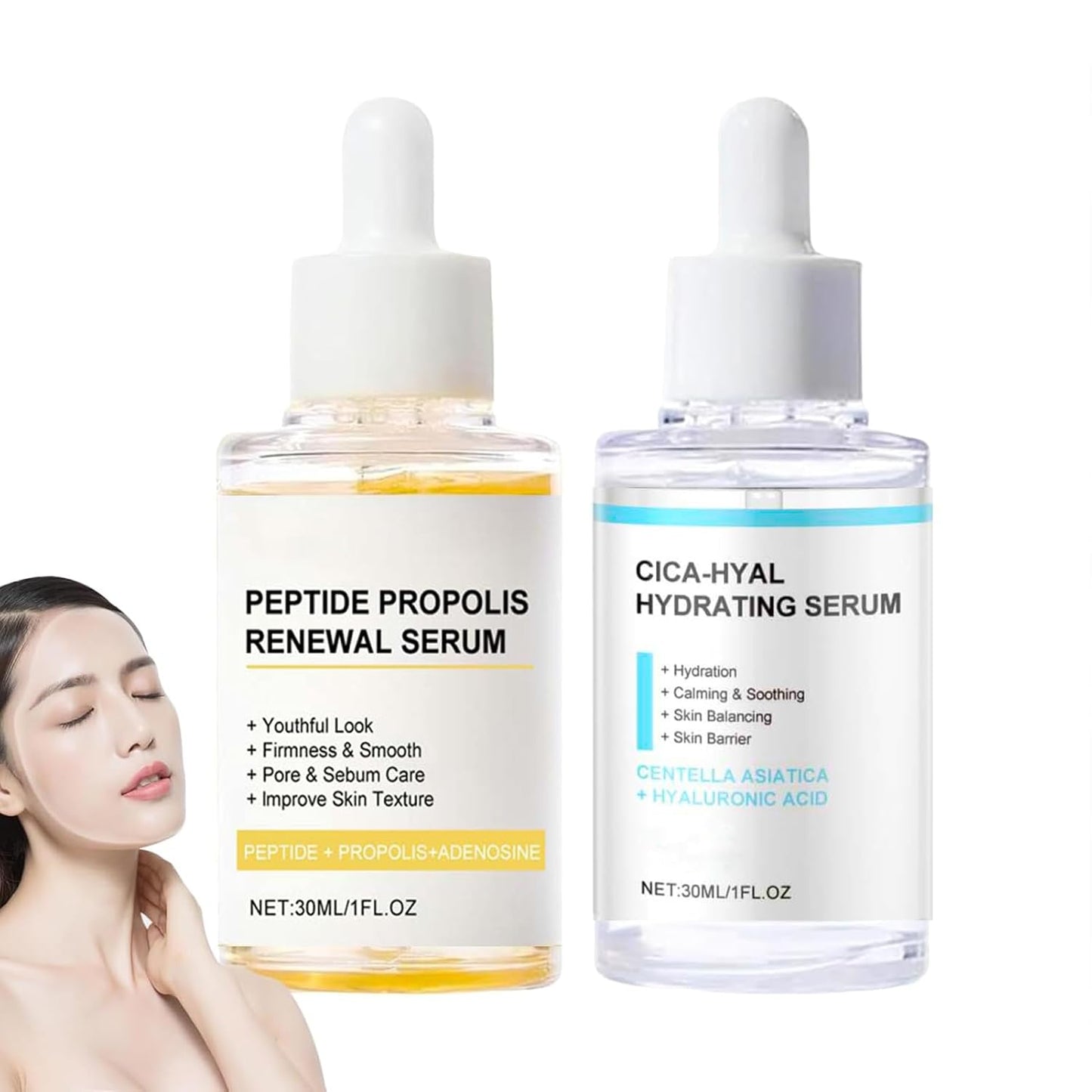 Korean Peptide Propolis Renewal Serum, Hydration & Wrinkle Renewal Serum, Anti-Aging Face Essence with Peptide Propolis Complex, for All Skin Types (Y+B)