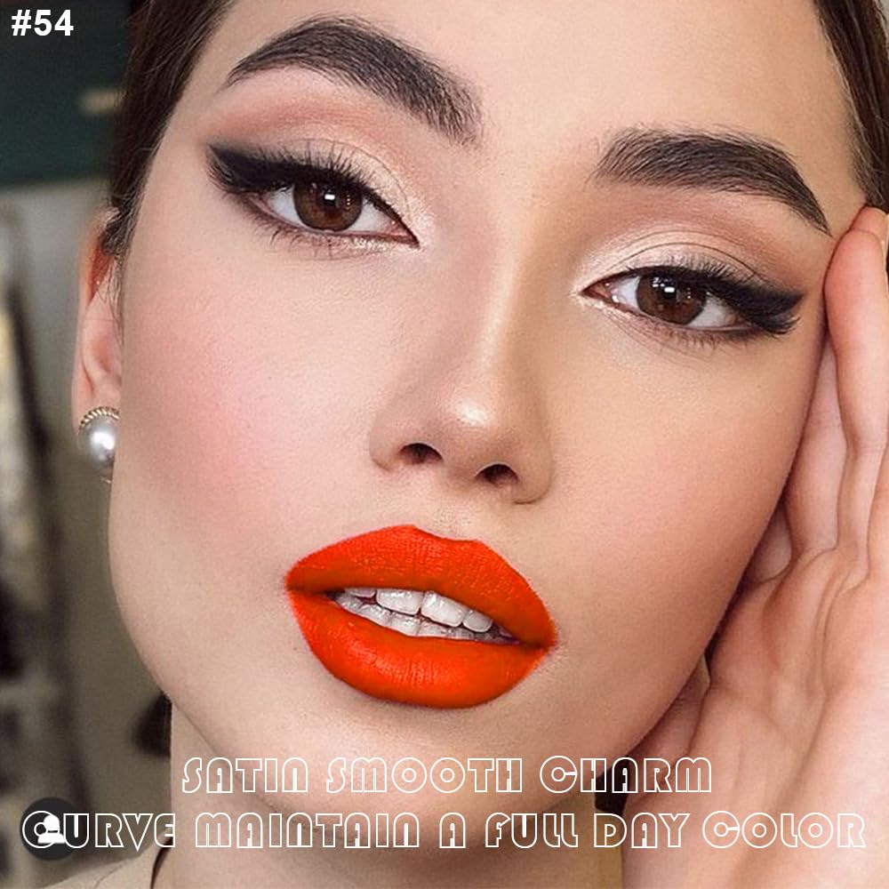 evpct 2Pcs Orange Light Fire Red Matte Liquid Lipstick Lip Gloss Stain and Retractable Lip Liner Makeup Set for Women Long Lasting Waterproof 24 Hours Lipstick labial mate larga duracion 24 54#