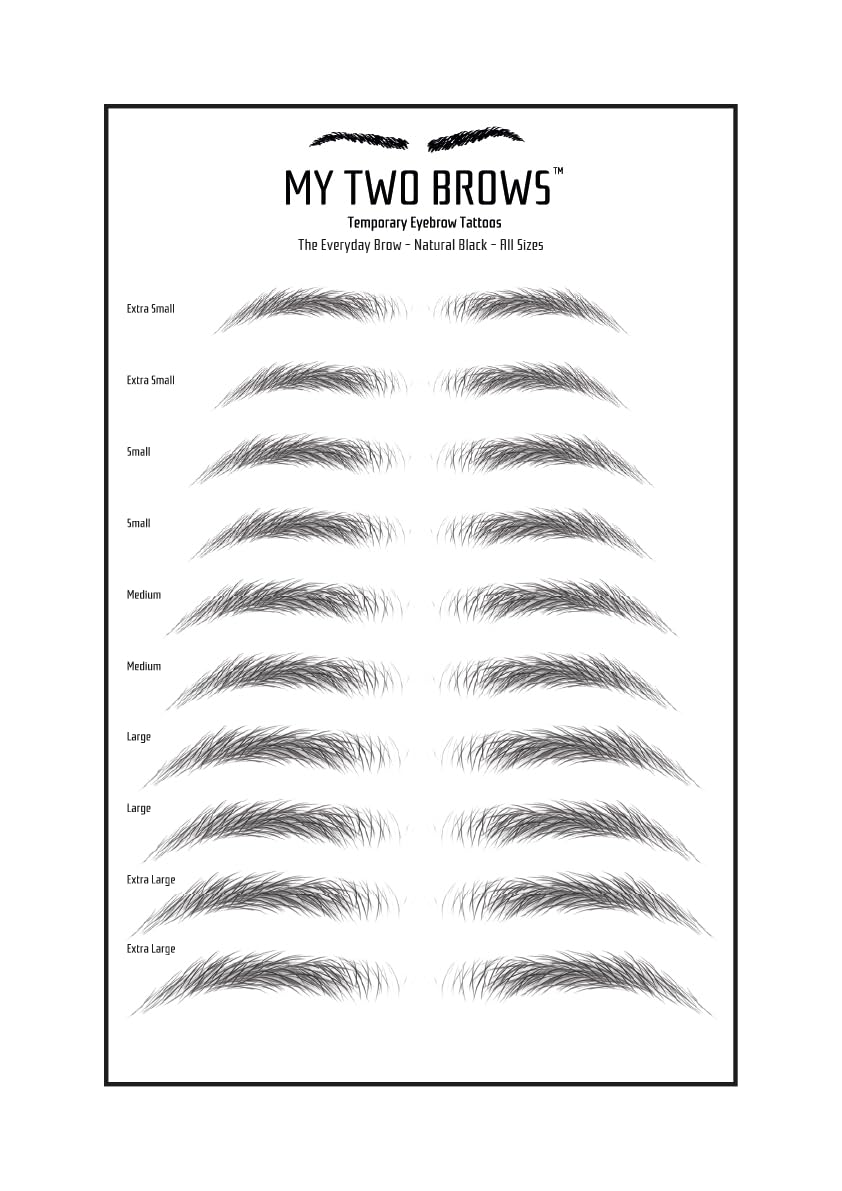 (10 pairs) Natural Black Temporary Eyebrow Tattoo - Large Size - Waterproof & Smudgeproof - Everyday Brow Style Eyebrow Stickers - Sheet Lasts up to 30 Days - Won't Work on Existing Brows