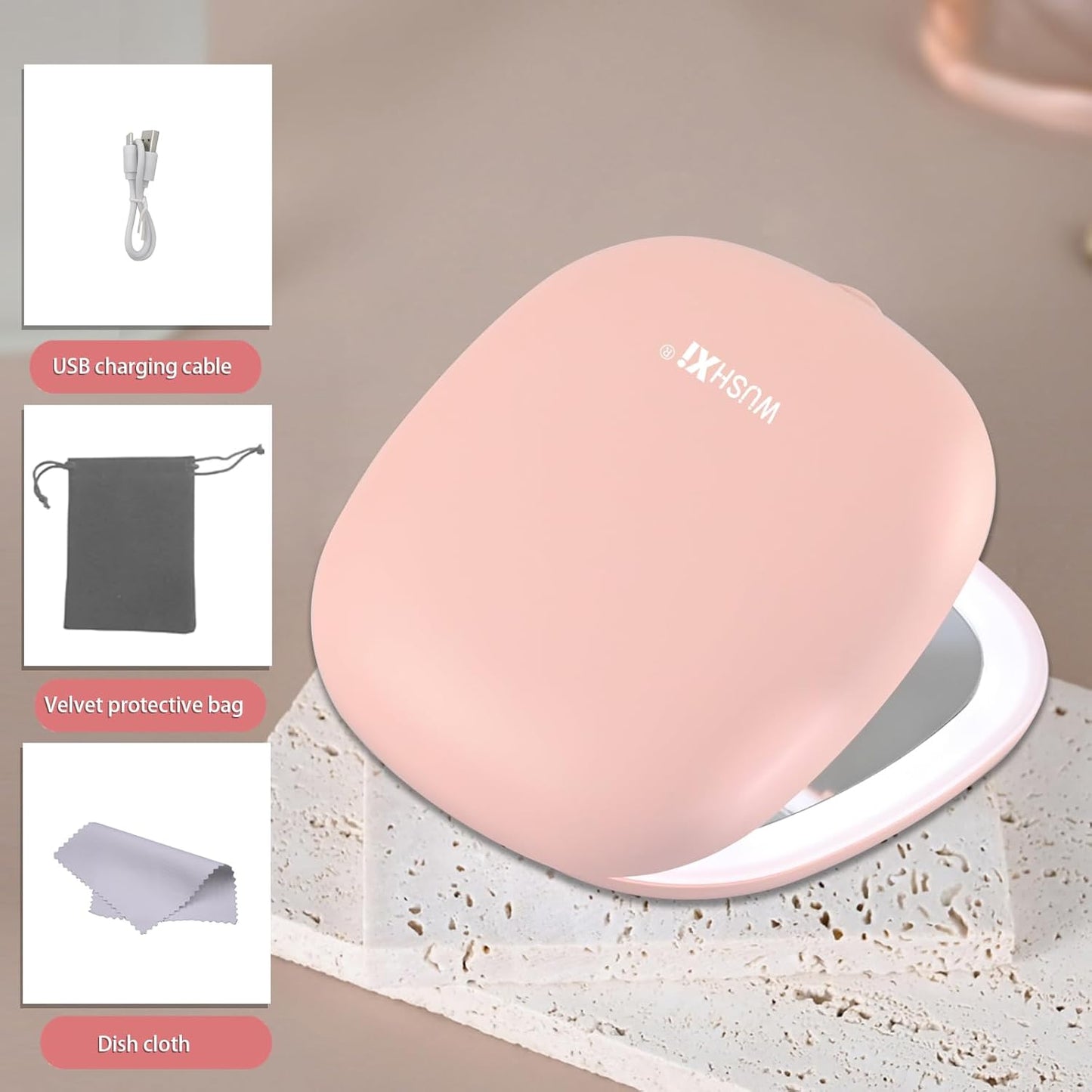 Portable LED Makeup Mirror - Compact Travel Mirror with Light, 10X Magnification, Adjustable Brightness, Rechargeable, for Her, Travel Accessories for Women, Ideal for Purse