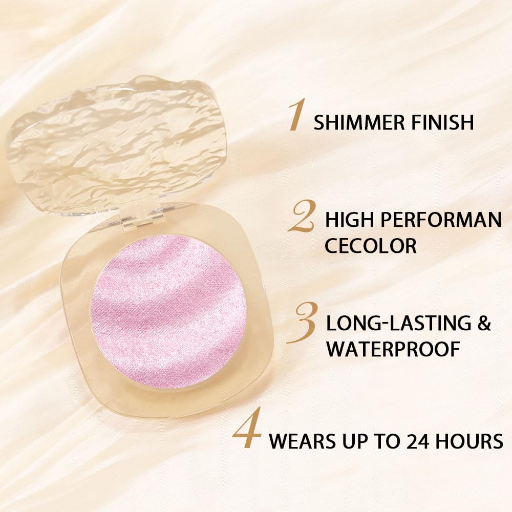 Pink Cream Glitter Shimmer Metallic Eyeshadow Palette Makeup, Natural Single Mini Instant Holographic Eyeshadow For Women, Sombras Crema Para Ojos, Talc, Paraben & Cruelty Free