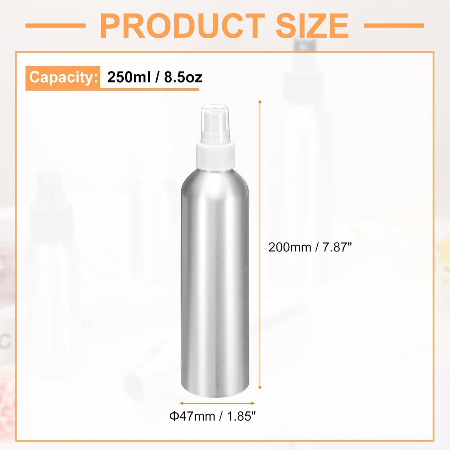 HARFINGTON 5pcs Aluminum Fine Mist Spray Bottles 250ml/8.5oz Metal Small Liquid Alcohol Refillable Travel Container with White Plastic Nozzle Cap for Perfume Skincare Cosmetic Storage Bottle