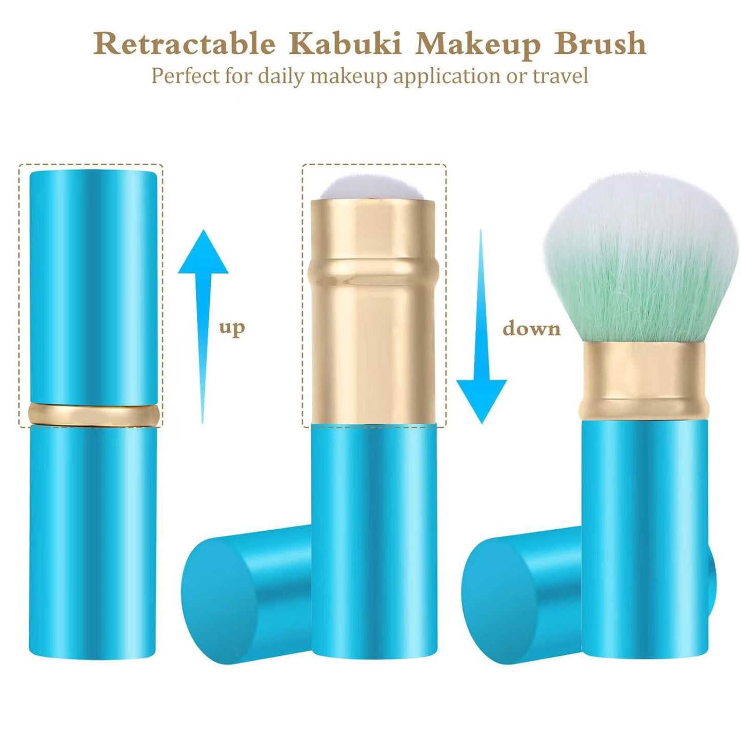 Falliny Retractable Makeup Brush, Travel Kabuki Face Blush Brush, Portable Powder Foundation Sunscreen Brush with Cover for Blush, Bronzer, Buffing, Flawless Powder Cosmetics