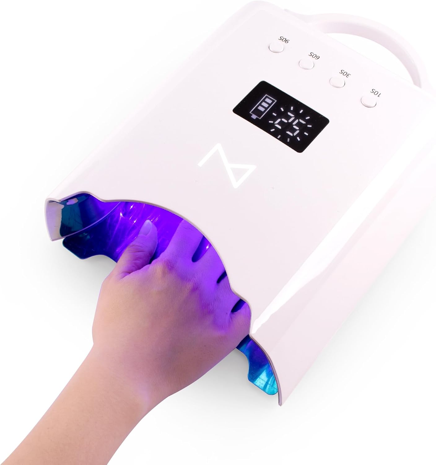 M - NEO Cordless & Rechargeable Nail Curing Lamp 78W with 4 LCD Time Display Timer, Auto Sensor, and Spacious Interior for All Hand Sizes and Nail Lengths (White)