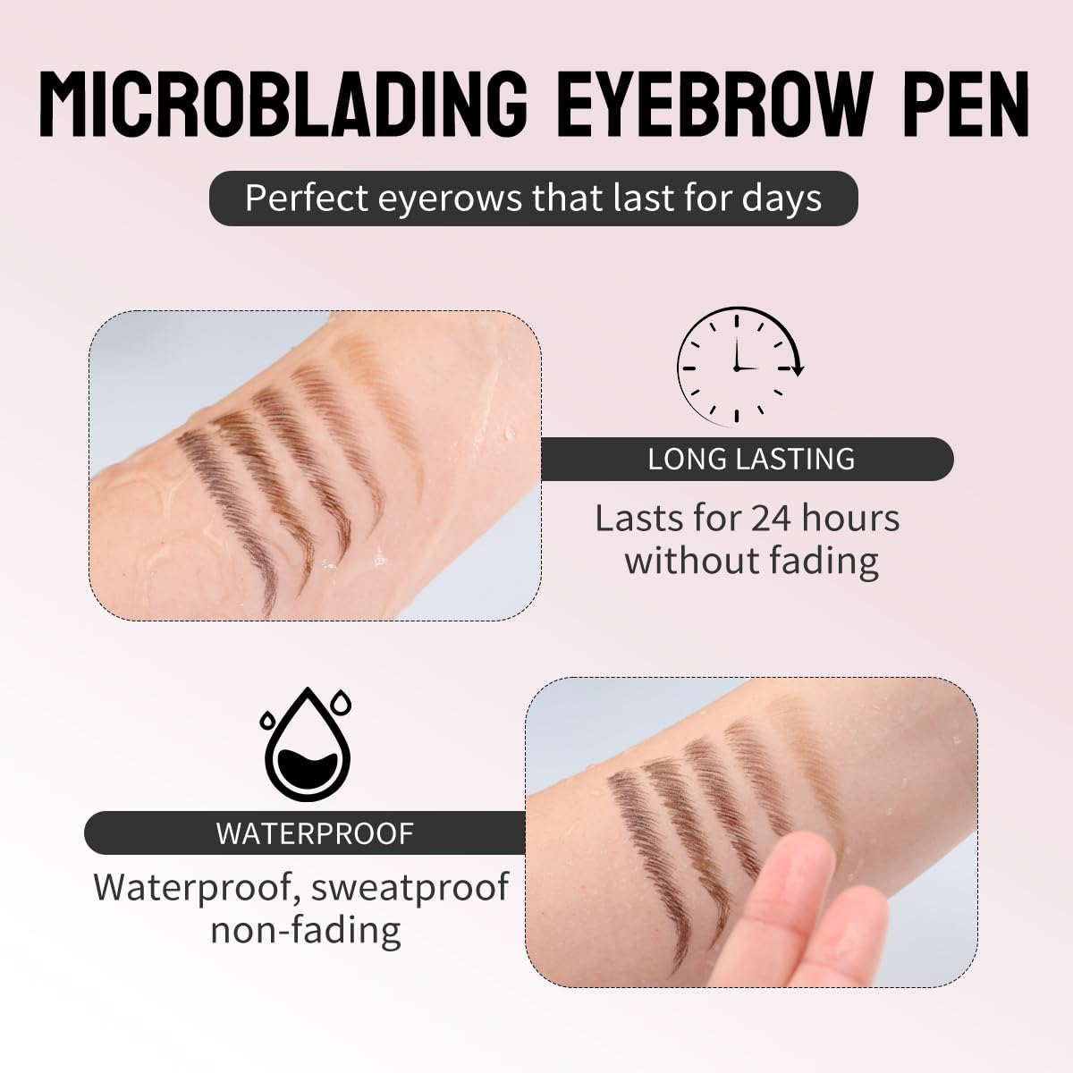 Eyebrow Pen,Brow Pencil 2-in-1 Dual-Ended Microblading Eyebrow Pencil with 2-Fork-Tip and Precise Brush-Tip, Waterproof Long Lasting Eyebrow Pen for Natural Hair-Like Brows(Light Brown)