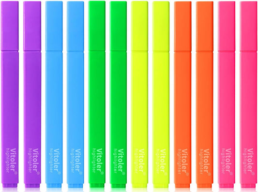 Vitoler Highlighters Assorted Colors,12pcs No Bleed Highlighters,Chisel Tip Cute Highlighter for School Office Supplies