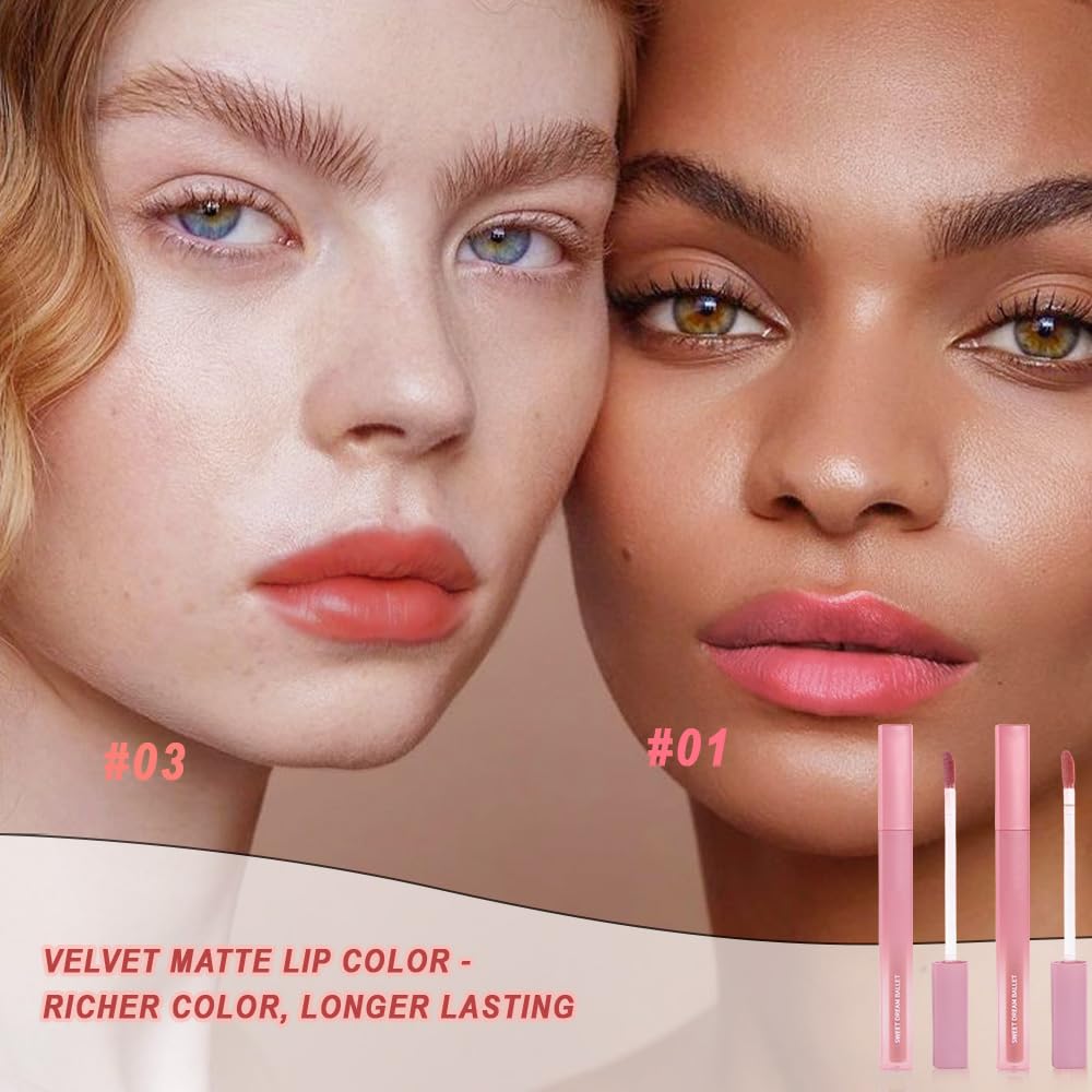 BINGBRUSH 2Pcs Velvet Light Matte Lip Tints – Colorstay Lipstick Highly Pigmented, Long-Lasting Lip Stain,Moisturizing, Waterproof, Lightweight Soft Lip Cream,Smudge-Proof & Fade-Resistant