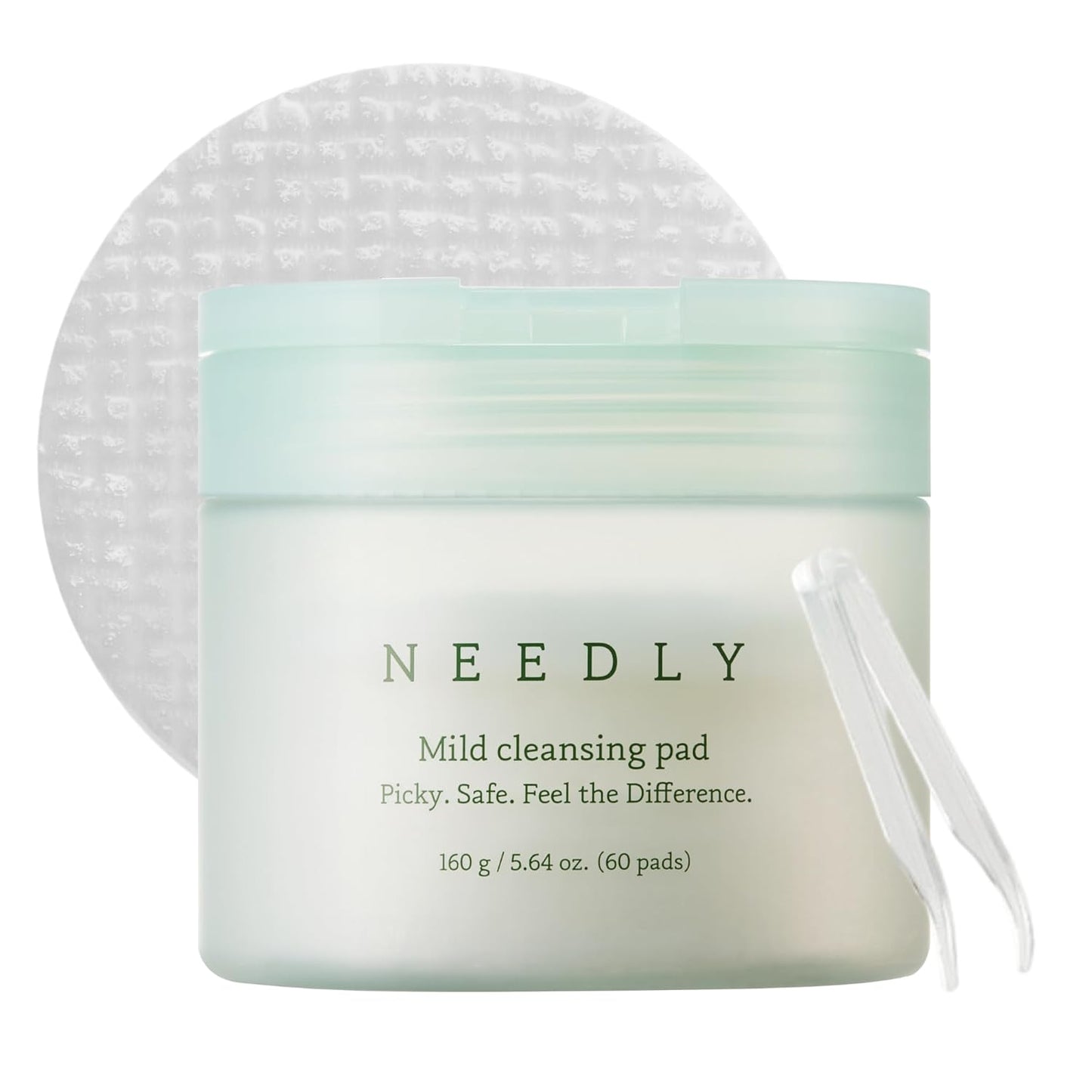 NEEDLY Mild Cleansing Pad, Makeup Remover for Sensitive Skin, Triple Deep Cleansing, Barrier Care with Only Two Surfactants & Panthenol, Extra-Large Soft Vegan Pad, Korean Skincare