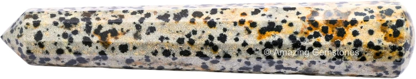 Amazing Gemstone Dalmatian Jasper Crystal Wand Massage Stick - Pelvic Wand Gua Sha for Adults - Crystals and Healing Stones Massage Wands for Adults Gifts (Pointed)