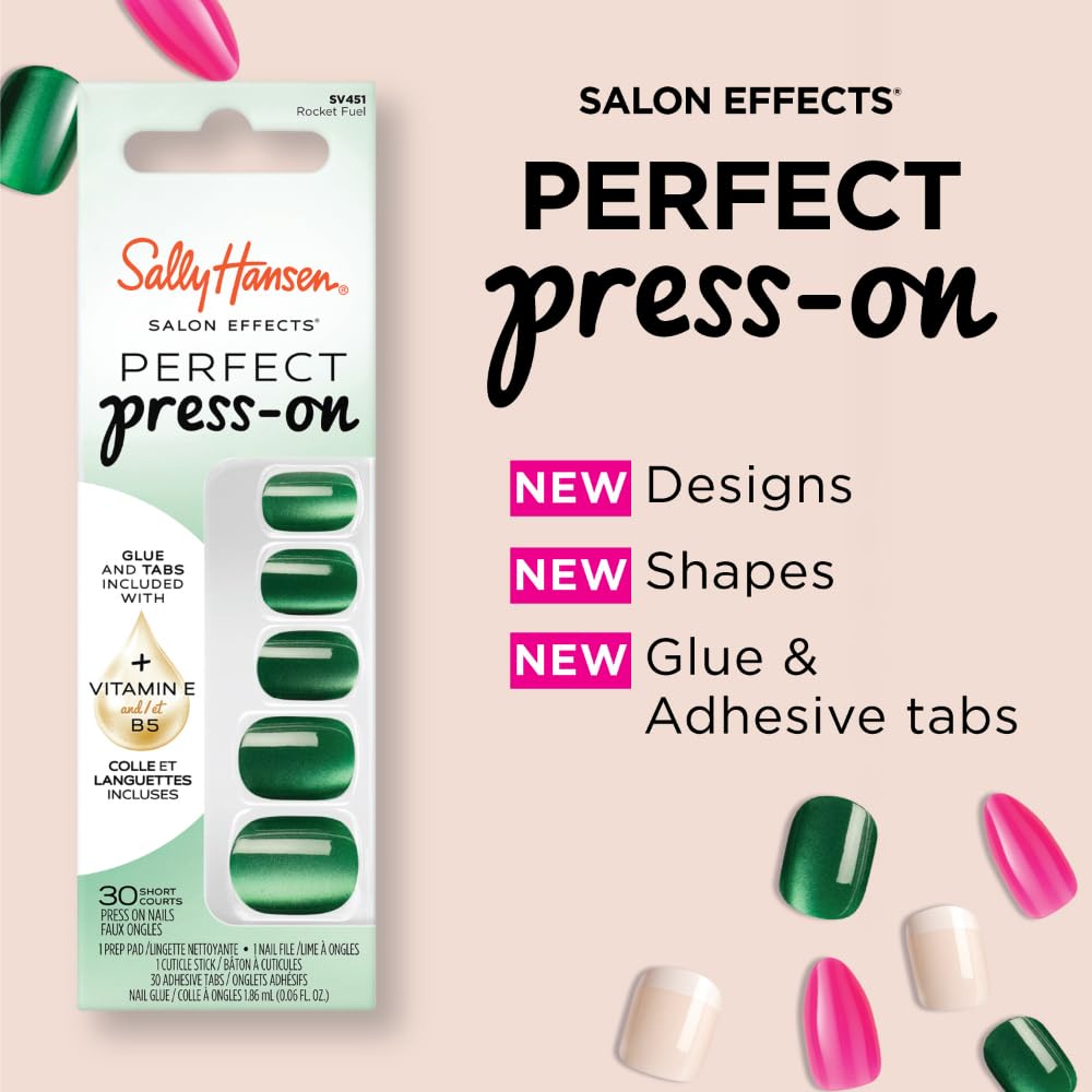 Sally Hansen Instant Cuticle Remover & Salon Effects Miss Bliss Press On Nails Kit - Ultra Fast 15 Second Gel Formula with Aloe & 30 Designs with Nail Glue