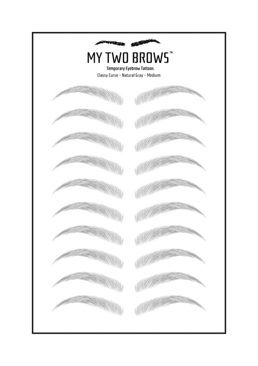 (10 pairs) Natural Grey Temporary Eyebrow Tattoo - Medium Size - Waterproof & Smudgeproof - Classy Curve Style Eyebrow Stickers - Sheet Lasts up to 30 Days - Won't Work on Existing Brows