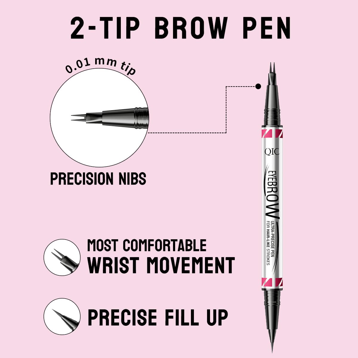 Microblading Eyebrow Pencils for Women - Eyebrow Pen 2-in-1 Dual-Ended Eye Brow Pencil with Precise 2-Fork-Tip & Brush-Tip Waterproof Eyebrow Pen for Hair-Like Brows, Last All Day, Black Brown