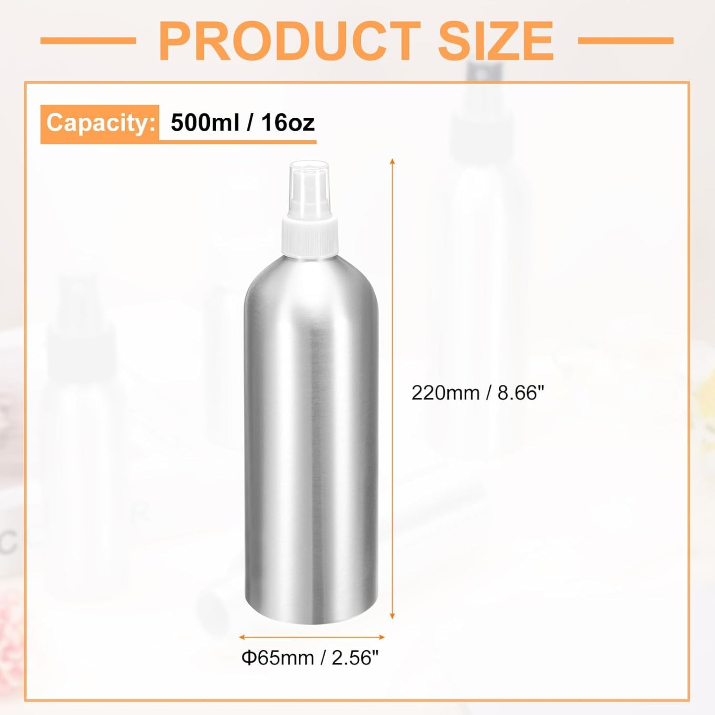 HARFINGTON Aluminum Fine Mist Spray Bottles 500ml/16oz Metal Small Liquid Alcohol Refillable Travel Container with White Plastic Nozzle Cap for Perfume Skincare Cosmetic Storage Bottle