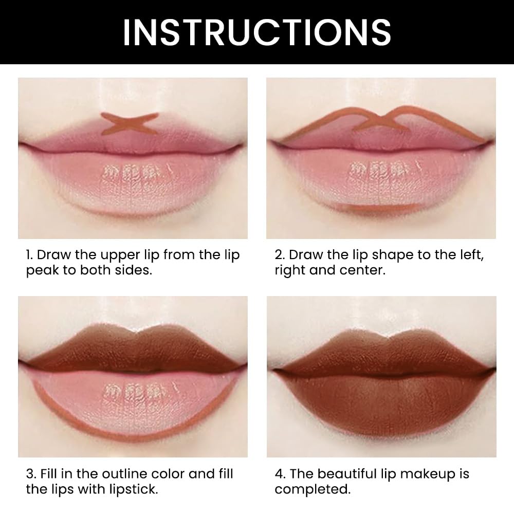 evpct 1Pcs Dark Deep Brown Matte Lip Liner and Lipstick Combo Set Kit for Women, Magic Neutral Lipsticks 24 Hours Original Lipstick and Lips Liner Pencil Stain Gloss Makeup Long Lasting Waterproof