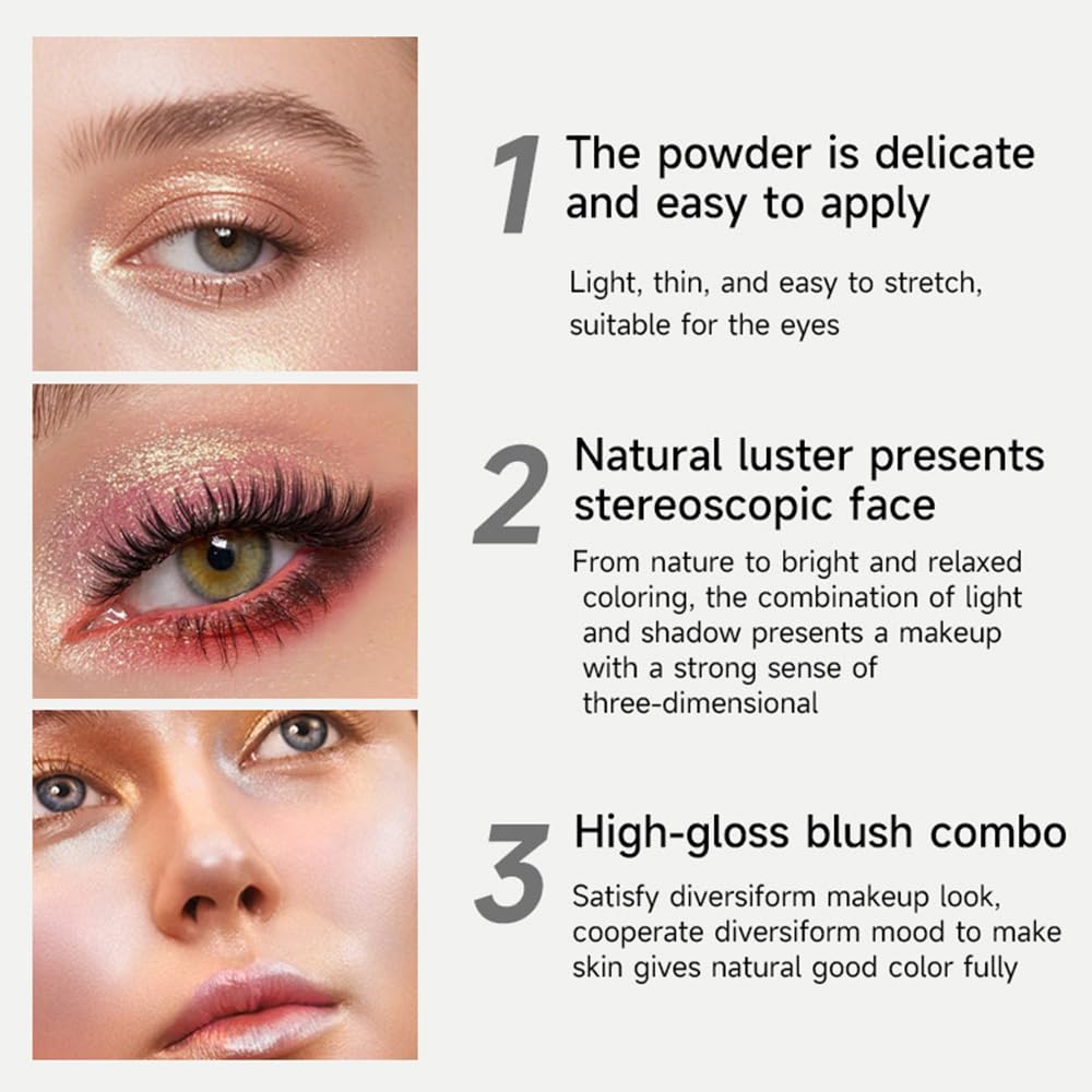 Monochrome Powder Eyeshadow Palette Makeup,Gold Natural Neutral Single Shimmer Eye Shadow for Older Women,Buildable Sparkly Eye Finish,Long Lasting Naturing-Looking